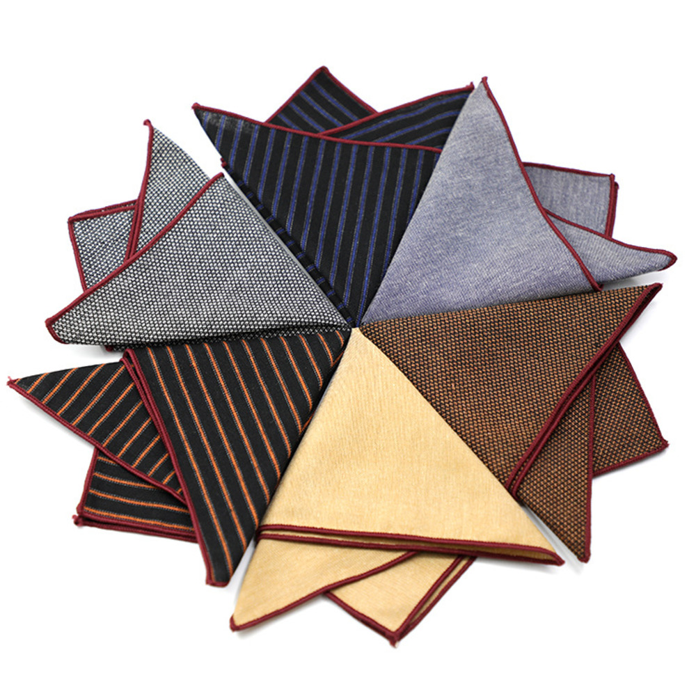 Handkerchief Cotton Men - ชุดสูทผู้ชายผ้าฝ้ายสีน้ำตาลลายขวางขนาดกระเป๋าสี่เหลี่ยมจัตุรัส23ซม. ผ้าเช็ดหน้าสำหรับเจ้าบ่าวจัดงานแต่งงานปาร์ตี้ผูกหน้าอกอุปกรณ์เสริม