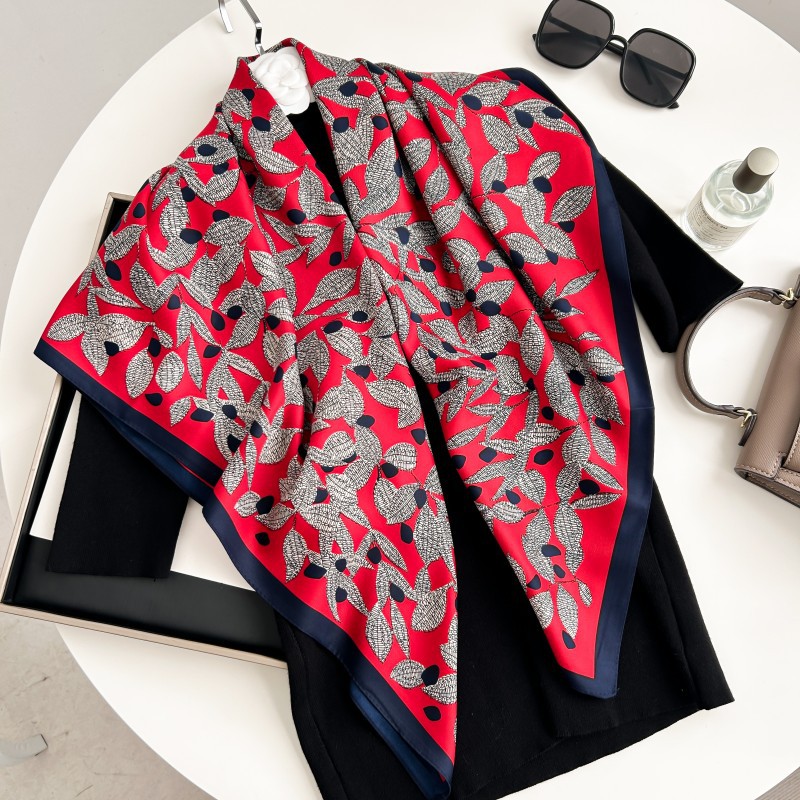 Ascot Neck Scarf - ผ้าพันคอสี่เหลี่ยมขนาด 90 ซม. คุณภาพสูง ผ้าพันคอไหมทวิลล์สุดหรูสำหรับผู้หญิง ผ้าพันคอคลุมผม