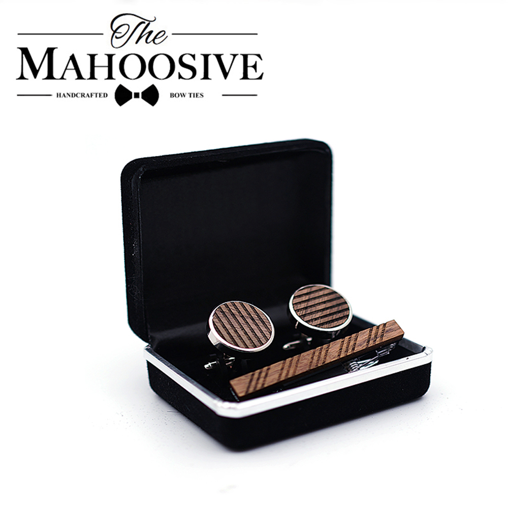 Tie Bar Set Gift - ไม้คุณภาพสูง Cuff Links เนคไทคลิปสำหรับ Pin Dasi