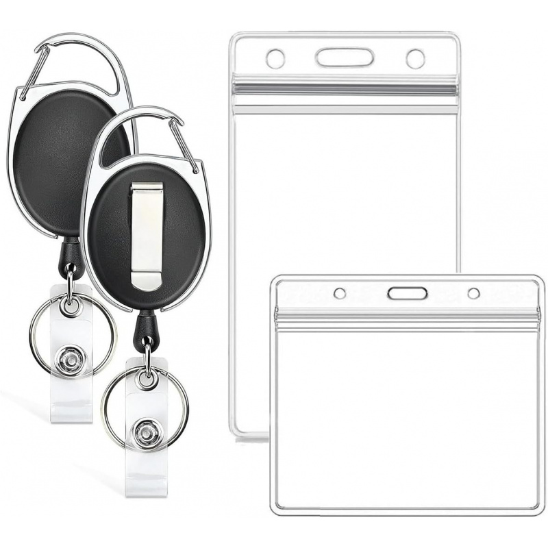 Lanyard Badge Holder - ที่ใส่บัตรประจำตัวแบบ 2 ชิ้น พร้อมสายคล้องคอแบบปลดเร็ว, ที่ใส่บัตรประจำตัวพร้อมคลิปและพวงกุญแจ, สายดึงแบบยืดหดได้