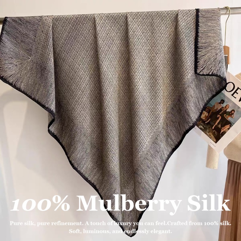 Pashmina Wrap Large - ผ้าพันคอไหมแท้ขนาดใหญ่ 110x110 ซม. ผ้าไหมมัลเบอร์รี่ 100% ขอบเย็บมือ