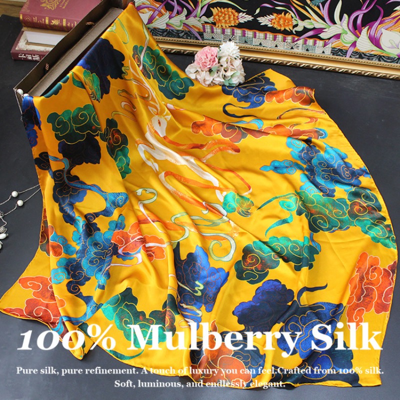 Pashmina Wrap Large - ผ้าคลุมไหล่ไหมแท้หรูหราใหม่ ขนาด 110x110 ซม. ผ้าไหมมัลเบอร์รี่ 100%
