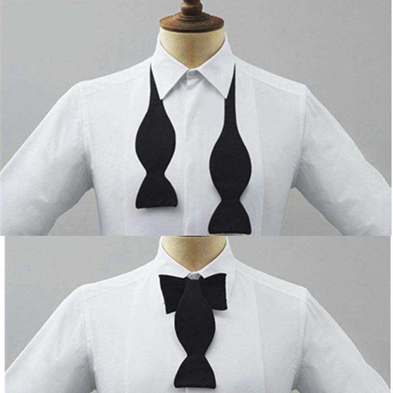 Bow Tie Pre Tied - โบว์ไทผูกสำเร็จรูปสำหรับผู้ชาย ปรับได้ สีดำ สีขาว สีพื้น เรียบหรู