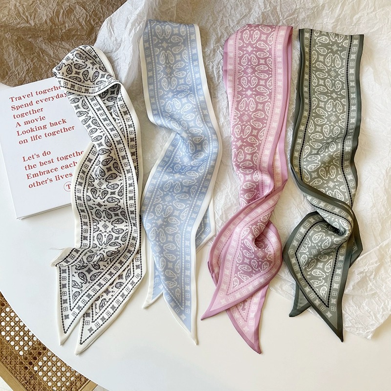Ascot Neck Scarf - ชุดผ้าไหมซาตินผ้าพันคอผู้หญิงผ้าผมวง Headdress อุปกรณ์เสริม Lady ผ้าพันคอริบบิ้นผูกคอสําหรับกระเป๋า/4 ชิ้น
