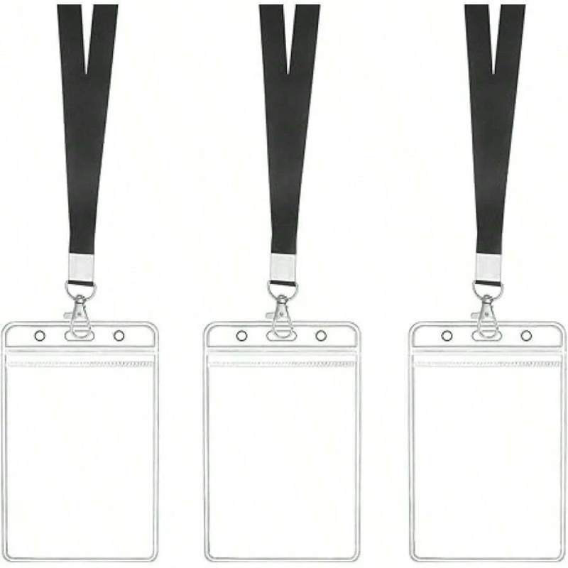 Lanyard Badge Holder - สายคล้องคอสำหรับใส่บัตรประจำตัวแบบเรือสำราญ - สายคล้องคอแบบแบนพร้อมที่ใส่บัตรประจำตัวแบบใสแนวตั้งสำหรับใส่ป้ายชื่อ (สีดำ)