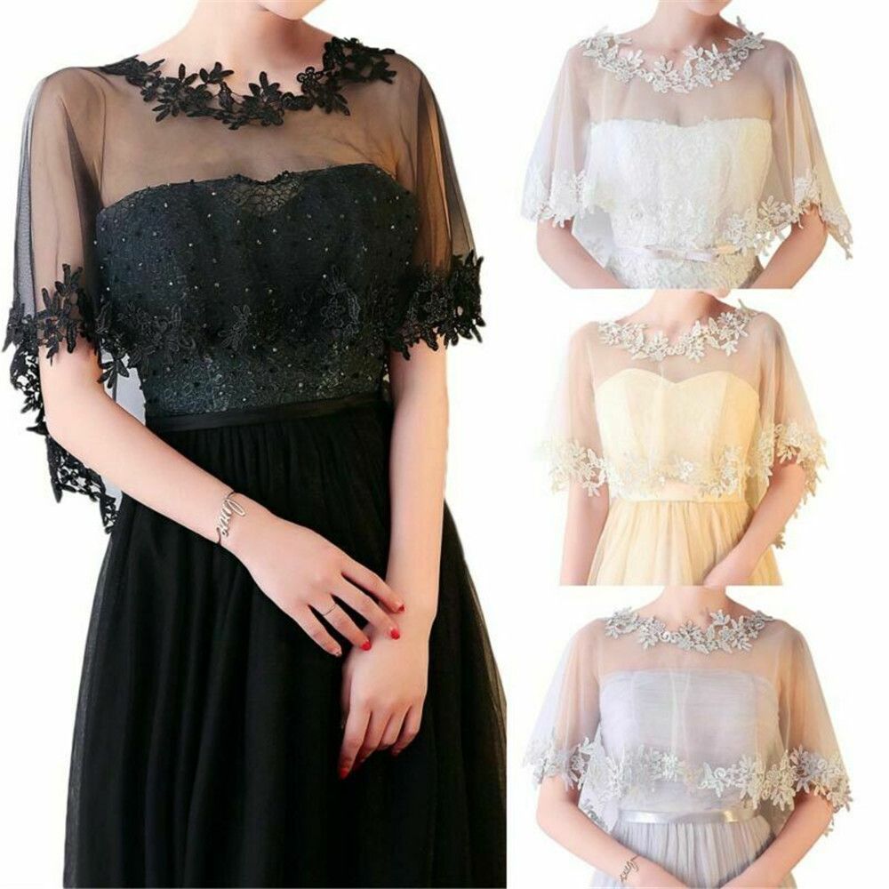 Stole Wedding Shawl - ผู้หญิงเจ้าสาวสบายๆผ้าคลุมไหล่ลูกไม้งานแต่งงาน Cape ชุดราตรี Cape สไตล์ผ้าคลุมไหล่ Elegant