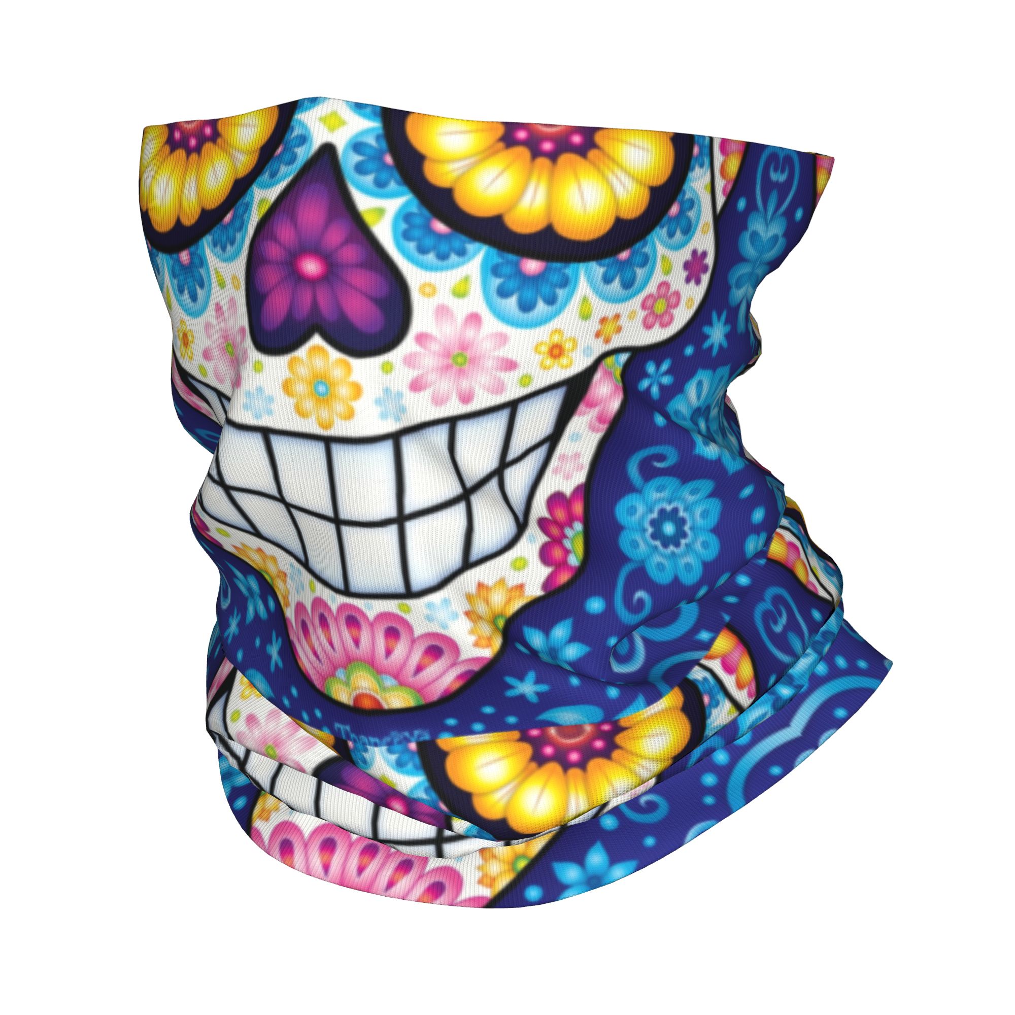 Neck Warmer Tube - ผ้าพันคอแบบท่อสำหรับฤดูหนาวลายหัวกะโหลกแบบเม็กซิกันสำหรับวันแห่งความตาย ใช้ได้ทั้งพันคอและคาดศีรษะ เหมาะสำหรับการเดินป่า ปั่นจักรยาน