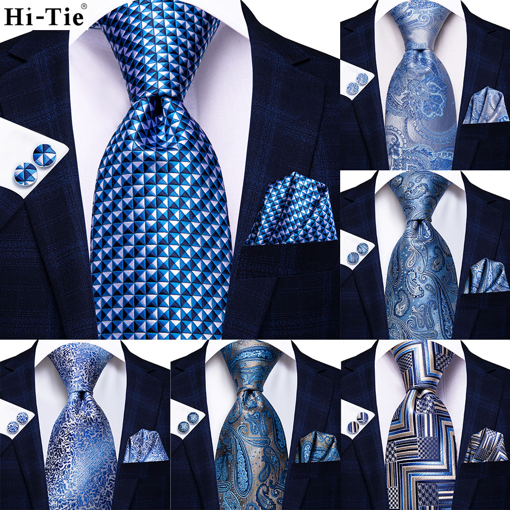 Silk Tie Striped - เนคไทแฟชั่นดีไซน์เนอร์สีฟ้าอ่อนลายสก๊อตเนคไทงานแต่งงานทำจากผ้าไหมลายสก็อตสำหรับผู้ชายกระดุมข้อมือเนคไทสำหรับงานปาร์ตี้ธุรกิจ