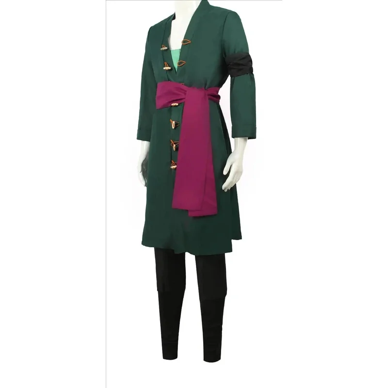 Ascot Neck Scarf - อะนิเมะโรโรโนอาคอสเพลย์เครื่องแต่งกายสีเขียวเสื้อโค้ทเข็มขัดกางเกงผ้าโพกศีรษะโรโรโนอา โซโลวิกผมฮาโลวีนผู้ชาย