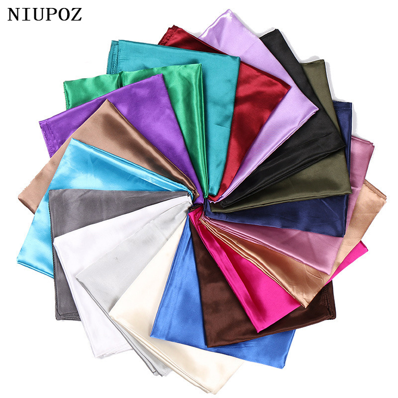 Scarf Silk Square - แฟชั่นผู้หญิง90*90ซม.ฤดูใบไม้ร่วงฤดูร้อนสีทึบสแควร์ผ้าพันคอผ้าไหมเทียมนุ่มมุสลิม HIjab Headband