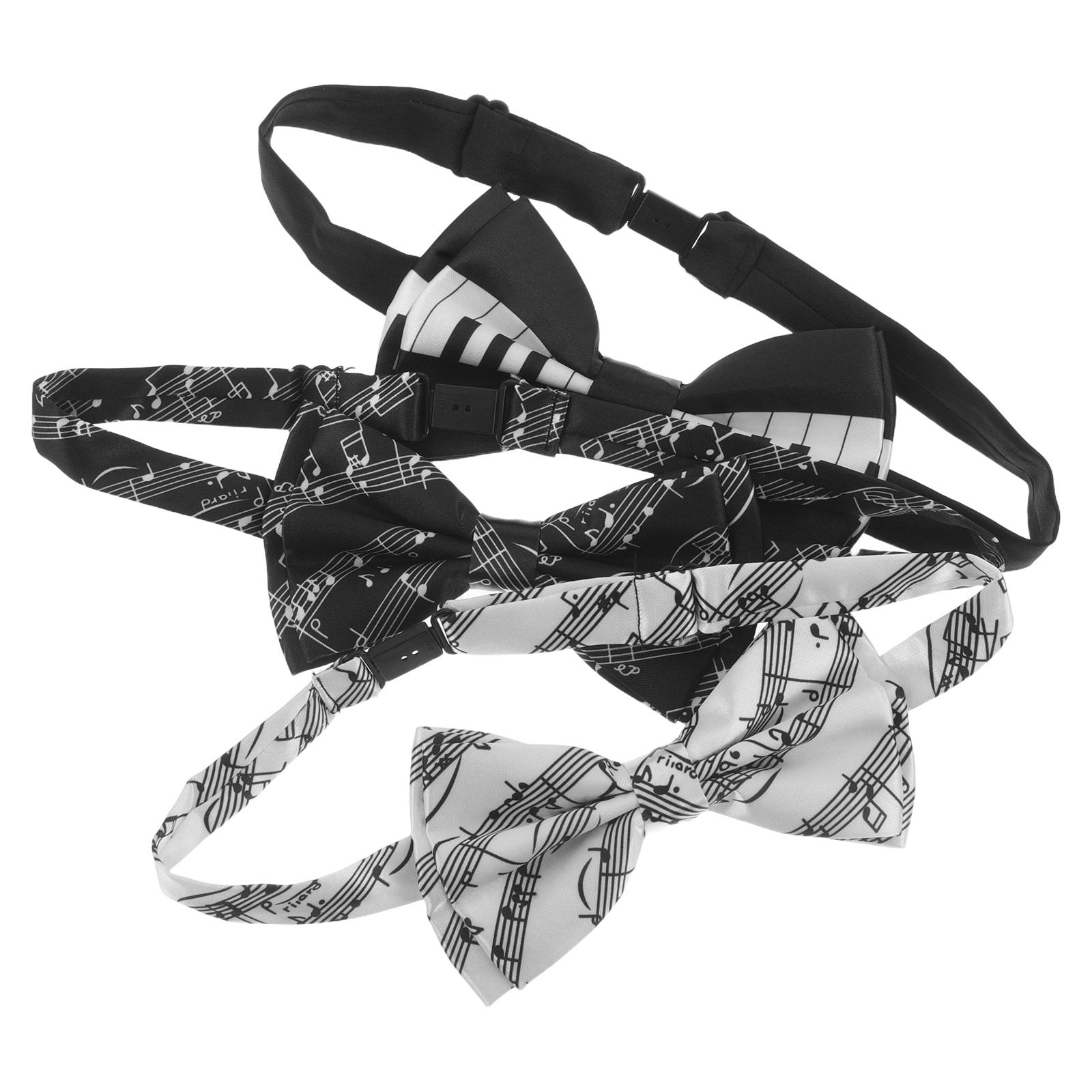 Bow Tie Pre Tied - ชุดโบว์ไทลายโน้ตดนตรี 3 ชิ้น โบว์ไทสำเร็จรูปลายคีย์เปียโน สำหรับนักดนตรี โบว์ไทสำหรับงานแต่งงาน