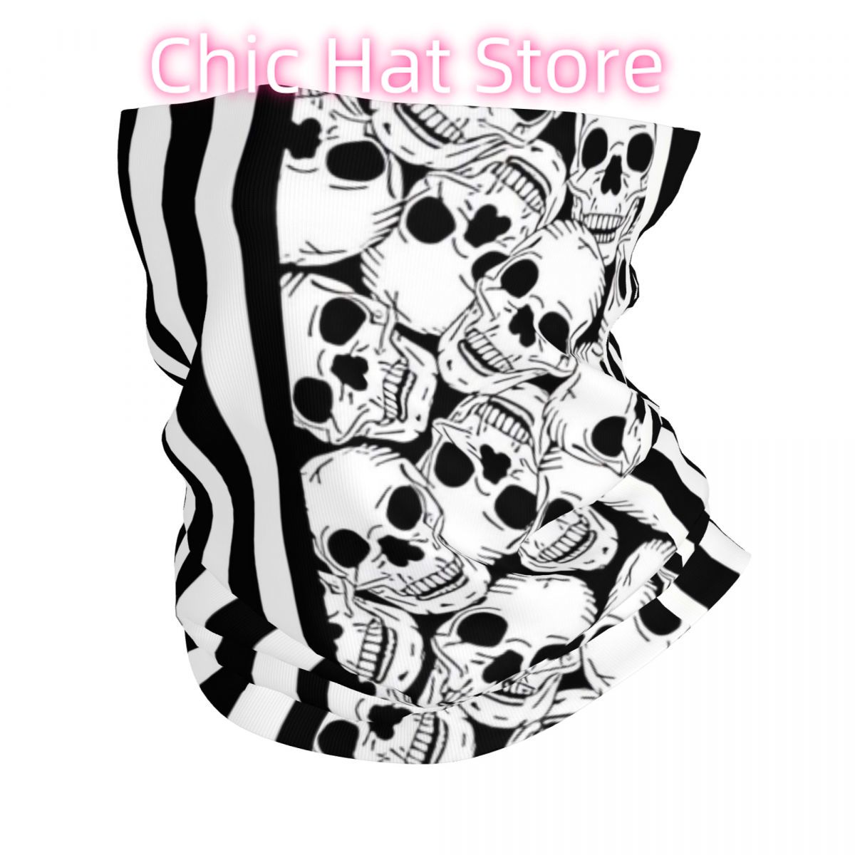 Neck Warmer Tube - ผ้าพันคอแบบท่อ ลายหัวกะโหลกขาวดำและลายทาง สำหรับผู้ชาย ใช้สำหรับเล่นสกี วิ่ง หรือเป็นผ้าคลุมหน้าสำหรับบุคลากรทางการแพทย์