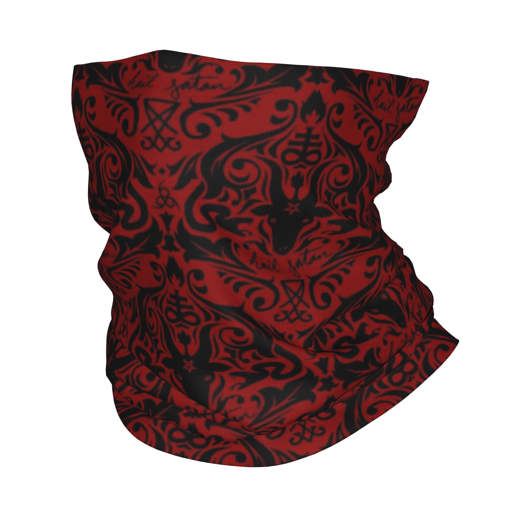 Neck Warmer Tube - ผ้าพันคอแบบท่อ Baphomet Damask Hail Satan สีดำแดง