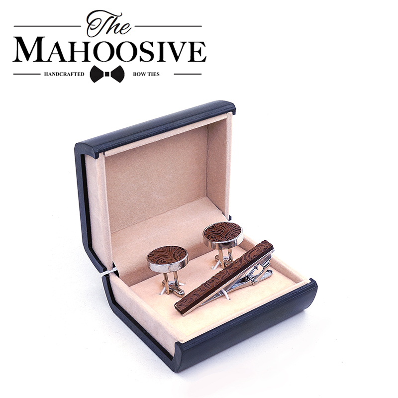 Tie Bar Set Gift - 2019 CUFFLINKS TIE คลิปชุดผู้ชาย Vintage ไม้ของขวัญโลหะผสมทองแดง