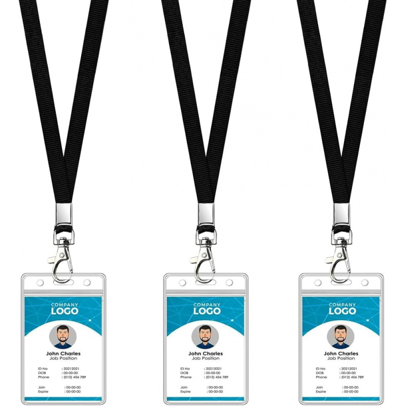 Lanyard Badge Holder - ชุดสายคล้องคอสำหรับล่องเรือ 3 ชิ้น พร้อมช่องใส่บัตร - สายคล้องคอแบบแบนพร้อมช่องใส่บัตรแนวตั้งแบบใสสำหรับใส่บัตรประจำตัว