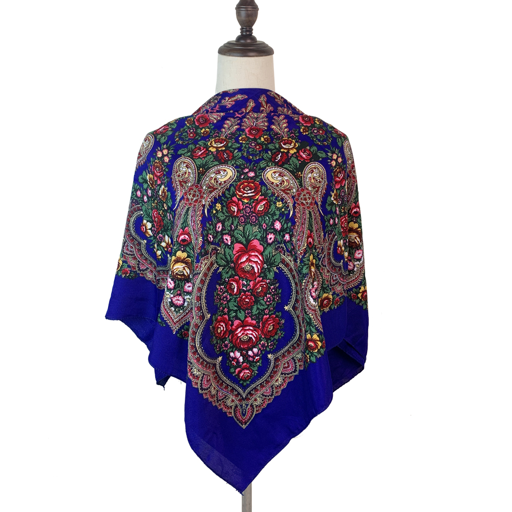 Bandana Cotton - 100*100 ซม.รัสเซียผ้าพันคอผู้หญิงดอกไม้หรูหราพิมพ์ผ้าพันคอผ้าคลุมไหล่ยูเครนผ้าพันคอ Babushka ผ้าเช็ดหน้าหัว wraps