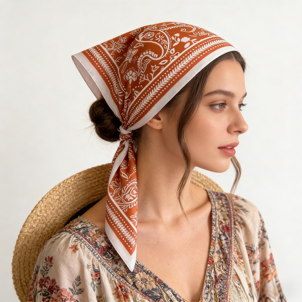 Scarf Silk Square - ผ้าพันคอไหมพิมพ์ลายเม็ดมะม่วงหิมพานต์ 1 ผืน ผ้าพันคอสี่เหลี่ยม ผ้าคลุมไหล่คุณภาพสูง ผ้าพันคอผืนเล็ก
