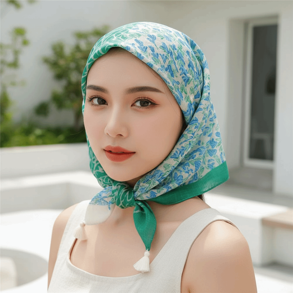 Bandana Cotton - ผ้าพันคอผ้าฝ้ายลินิน ผ้าพันคอสี่เหลี่ยม 60x60 ซม. ผ้าพันคอระบายอากาศได้ โบโฮ