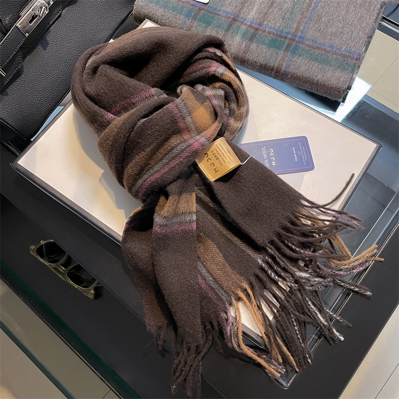 Muffler Men Wool - ผ้าพันคอผู้ชายขนสัตว์แท้ 100% คุณภาพสูง นุ่ม อุ่นสบาย ผ้าคลุมไหล่แคชเมียร์สำหรับผู้ชาย