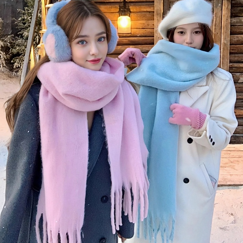 Woven Scarf Blanket - ฤดูหนาวผ้าพันคอผู้หญิงแคชเมียร์อบอุ่นสีชมพู Pashmina ผ้าห่มหญิงหนานุ่ม Bufanda พู่ใหญ่ผ้าคลุมไหล่ยาว Echarpe