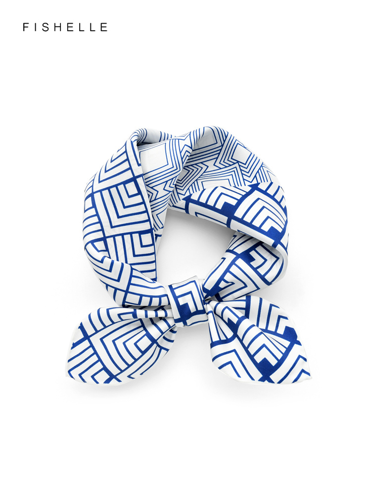 Ascot Neck Scarf - จีนคลาสสิกสีฟ้าสีขาวธรรมชาติ Syal Sutra Twill ฤดูใบไม้ผลิฤดูใบไม้ร่วงผู้หญิงจริงผ้าพันคอผ้าไหมขนาดเล็ก Headscarf