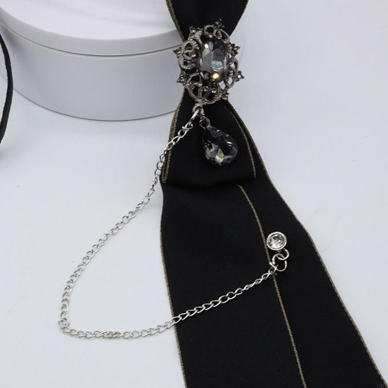 Bow Tie Pre Tied - เนคไทแบบกอธิคโซ่โลหะ Rhinestones Charm Tie สำหรับชุดนักเรียน