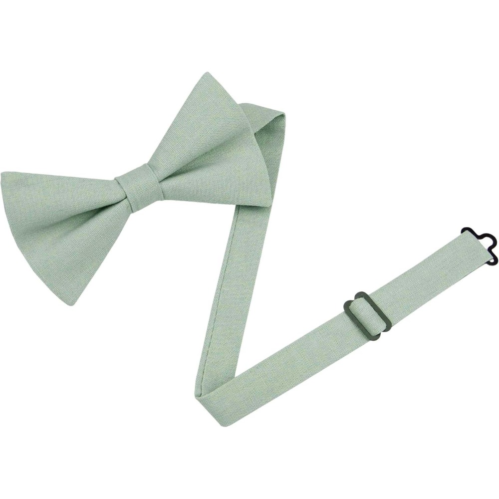 Bow Tie Pre Tied - โบว์ไทผ้าลินินคอตตอน - โบว์สำเร็จรูปสีพื้นสำหรับงานแต่งงานของผู้ชายและชุดเพื่อนเจ้าบ่าว
