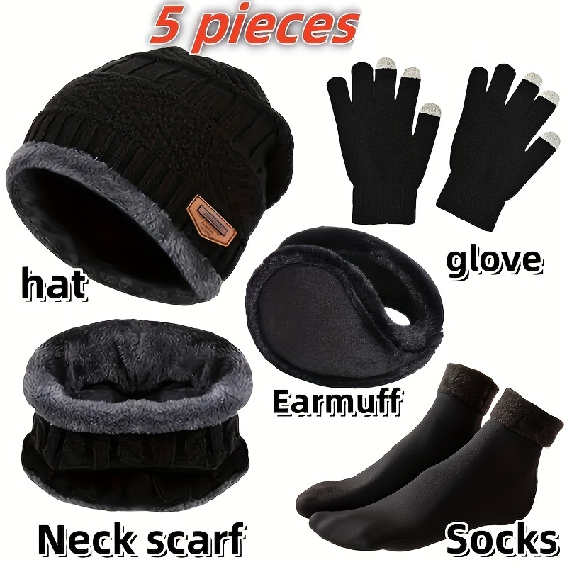 Muffler Men Wool - หมวกไหมพรมสำหรับผู้ชายสำหรับฤดูหนาว, ผ้าพันคอฤดูหนาวสำหรับกิจกรรมกลางแจ้ง, ถุงมือ, ผ้าคลุมคอ, หมวกไหมพรมและถุงเท้าแบบหนาพิเศษบุด้วยแคชเมียร์