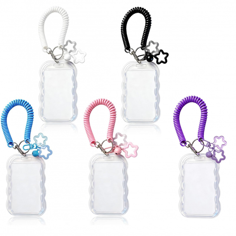 Lanyard Badge Holder - ที่ใส่บัตรแบบขอบหยักไม่ซ้ำใคร สายคล้องโทรศัพท์แบบยืดหยุ่น อุปกรณ์เสริมรูปหัวใจและดาวสำหรับสาวๆ ใส่บัตรโดยสารและบัตรอาหารได้