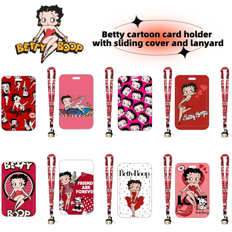 Lanyard Badge Holder - ที่ใส่บัตรอนิเมะซีรีส์ Betty Boop, บัตรอาหารในมหาวิทยาลัย, บัตรประจำตัวที่ทำงาน, บัตรประจำตัวนักเรียนลายการ์ตูนสาว,
