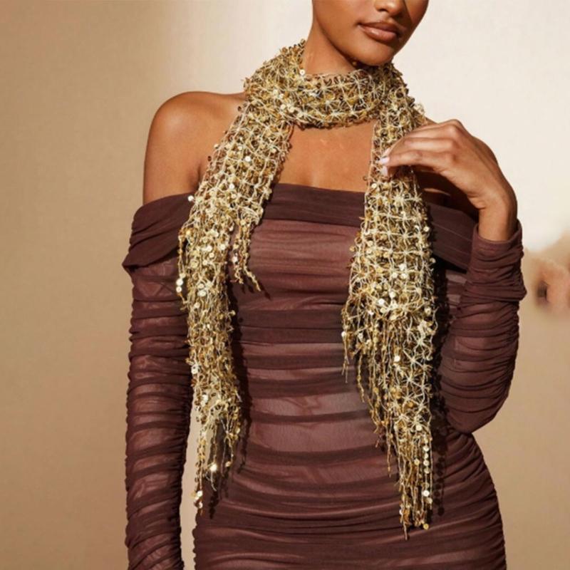 Stole Wedding Shawl - Y3NE Embellished Sequins งานแต่งงานผ้าคลุมไหล่ลูกไม้ Trim Stole