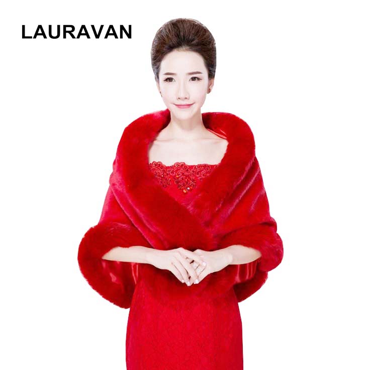 Stole Wedding Shawl - ผ้าคลุมไหล่เจ้าสาวสีแดง ผ้าคลุมขนสัตว์เทียมสำหรับฤดูหนาว เสื้อคลุมเจ้าสาวฤดูหนาวสุดหรู แจ็คเก็ตสำหรับงานกลางคืนสำหรับสุภาพสตรี ผ้าคลุมไหล่เจ้าสาวสำหรับงานแต่งงาน โบเลโร