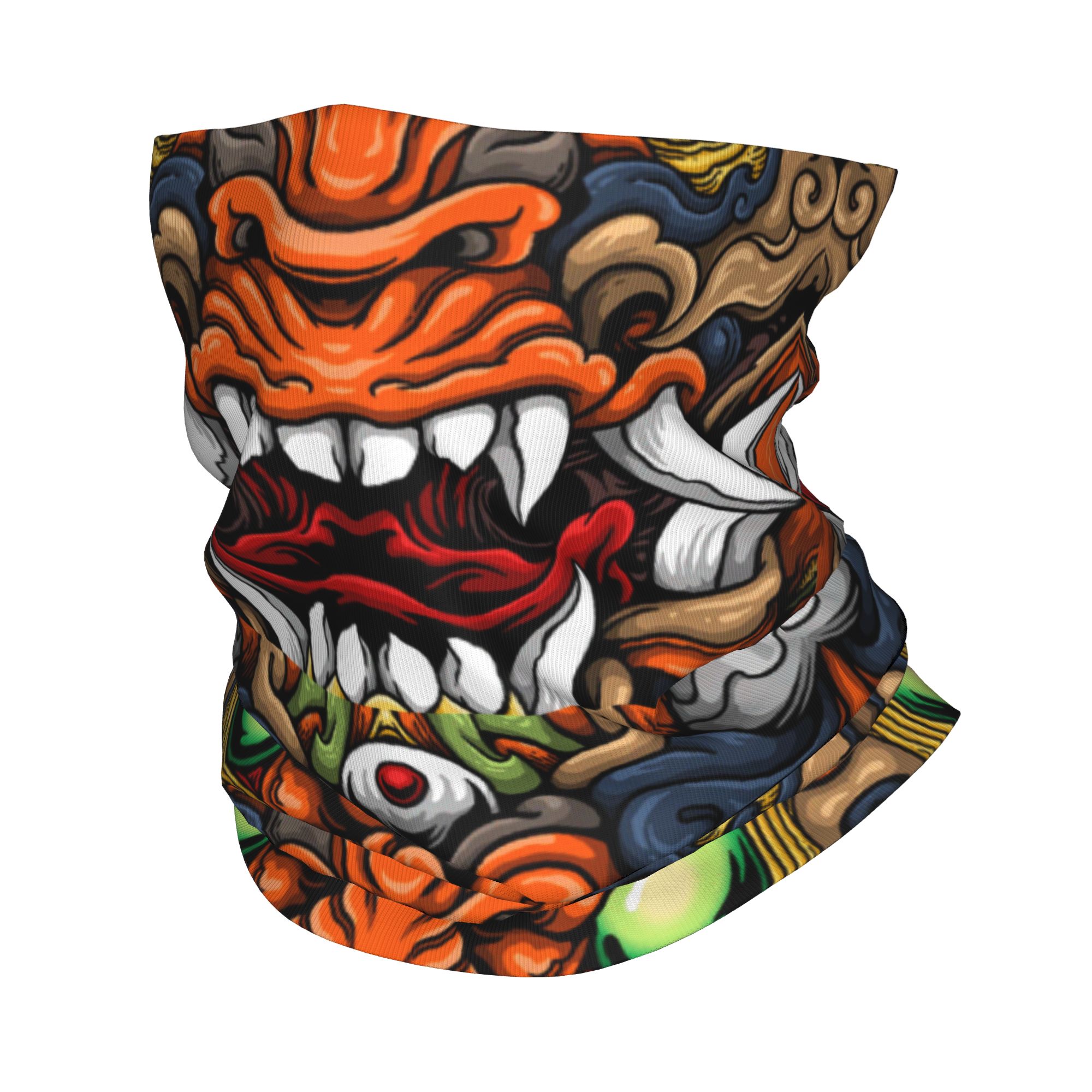Neck Warmer Tube - ผ้าพันคอแบบสวมศีรษะลายซามูไรปีศาจ สำหรับฤดูหนาว ผ้าคลุมหน้า ผ้าพันคอแบบหลอด สำหรับผู้หญิง ผู้ชาย
