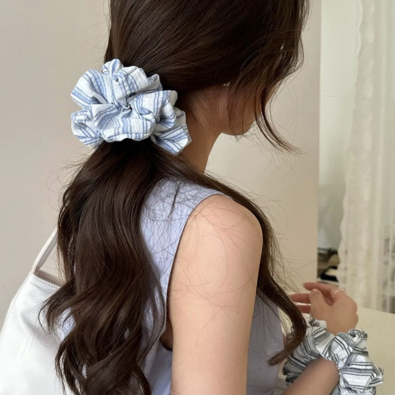 2024 เกาหลีแฟชั่นผมยางวงสาวสีฟ - Silk Tie Striped บทวิจารณ์และราคา