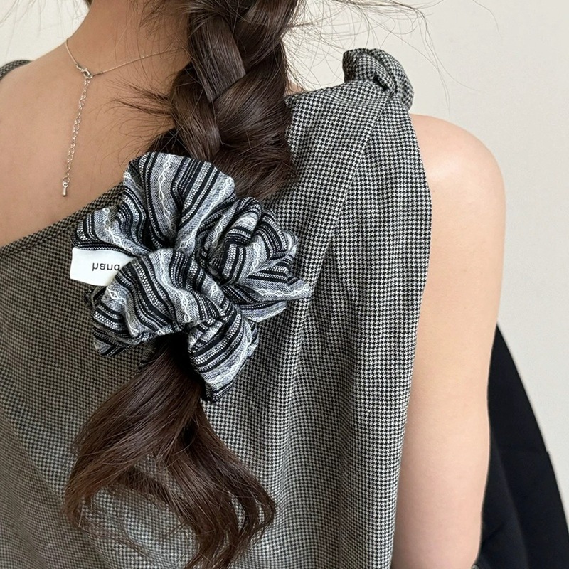 2024 เกาหลีแฟชั่นผมยางวงสาวสีฟ - Silk Tie Striped บทวิจารณ์และราคา