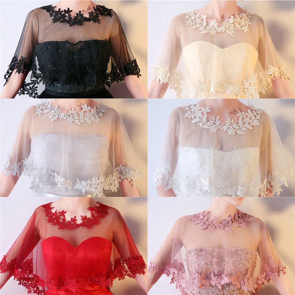 แฟชั่นลูกไม้แขนสั้น Shrug เจ้า - Stole Wedding Shawl บทวิจารณ์และราคา