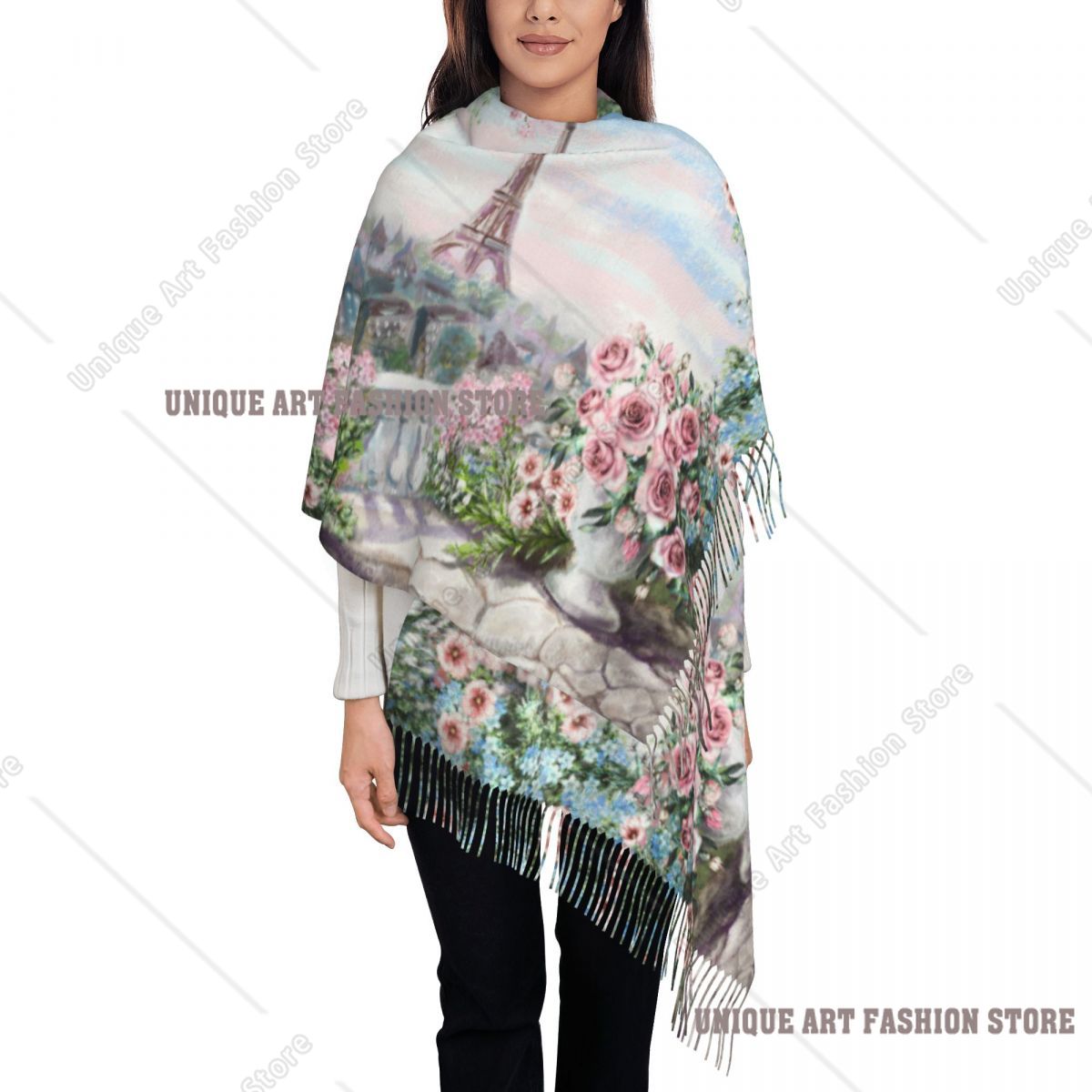 ผ้าพันคอไหมพรมลายดอกไม้สีน้ำ ร - Pashmina Wrap Large บทวิจารณ์และราคา