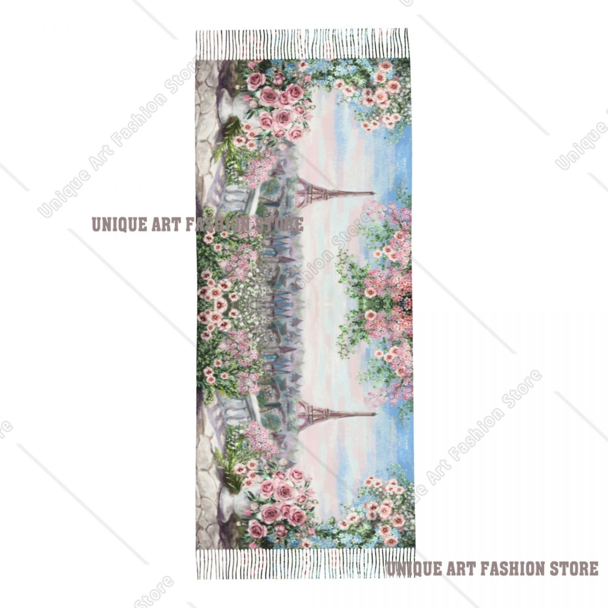 ผ้าพันคอไหมพรมลายดอกไม้สีน้ำ ร - Pashmina Wrap Large บทวิจารณ์และราคา