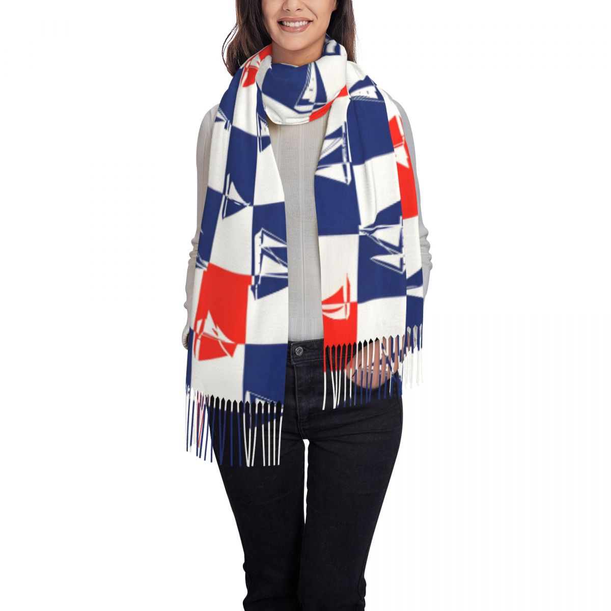 ผ้าพันคอพิมพ์ลายเรือใบและมหาสม - Pashmina Wrap Large บทวิจารณ์และราคา