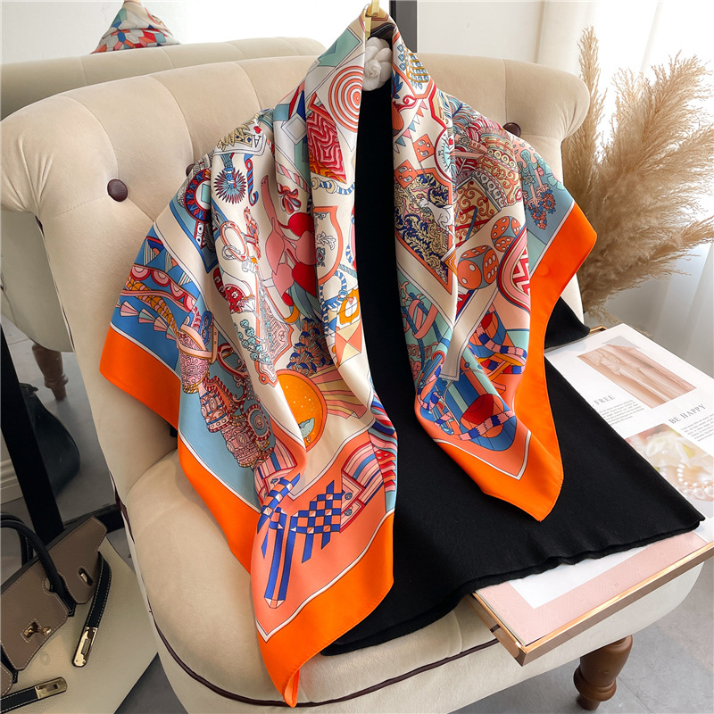 ผ้าพันคอไหมทวิลล์ลายดอกไม้สำหร - Face Scarf Mask บทวิจารณ์และราคา