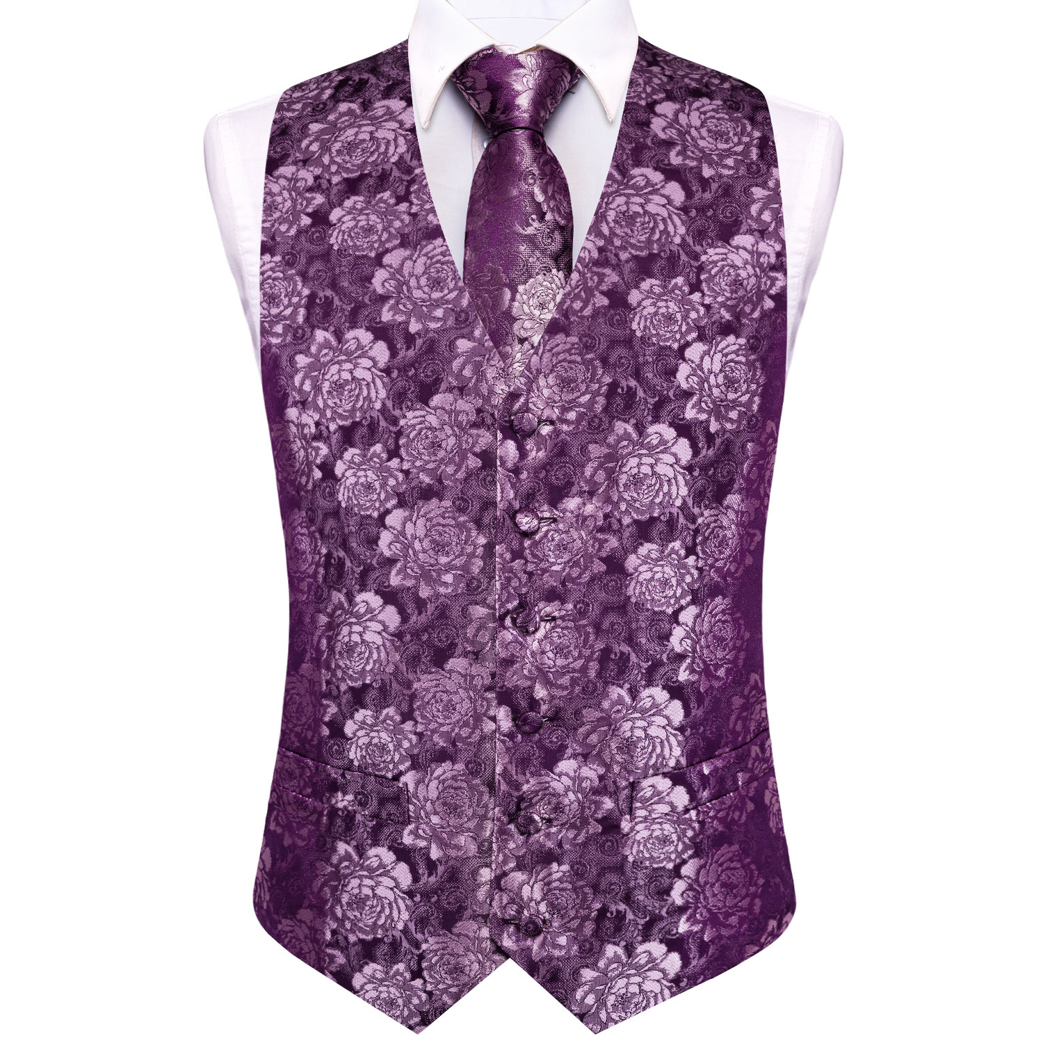 เสื้อกั๊กผู้ชายลายดอกกุหลาบสีม - Pocket Square Set บทวิจารณ์และราคา