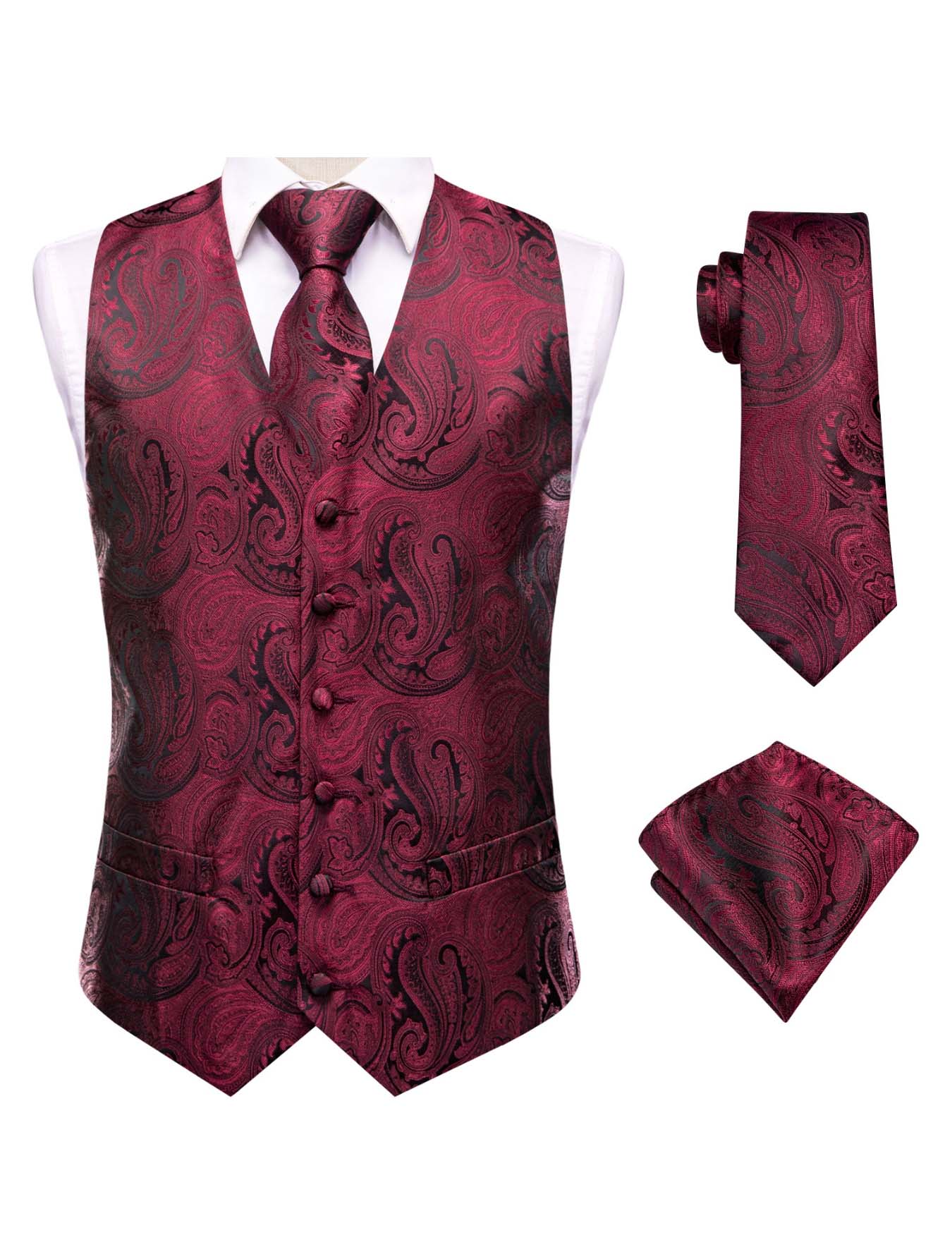 ชุดสูทสามชิ้นสีแดงสำหรับผู้ชาย - Pocket Square Set บทวิจารณ์และราคา
