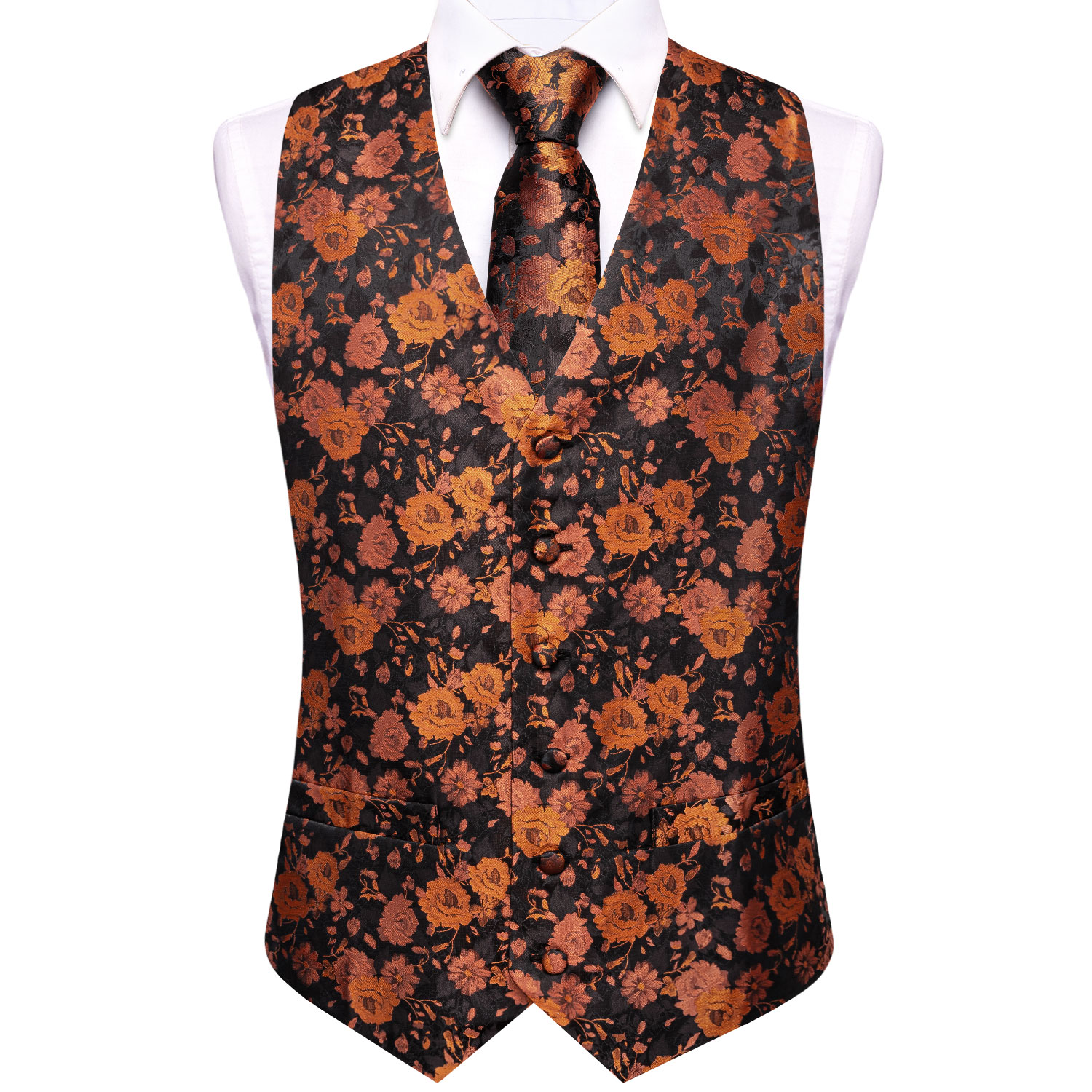 เสื้อกั๊กผู้ชายลายดอกไม้สีดำน้ - Pocket Square Set บทวิจารณ์และราคา