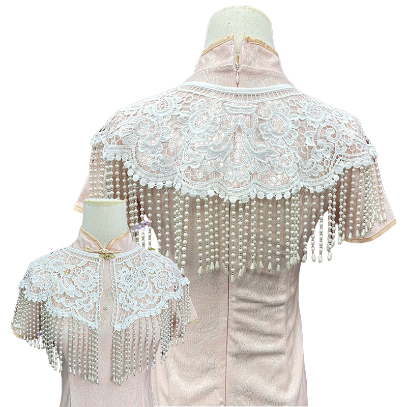 ผ้าคลุมไหล่ประดับพู่มุกวินเทจ  - Stole Wedding Shawl บทวิจารณ์และราคา