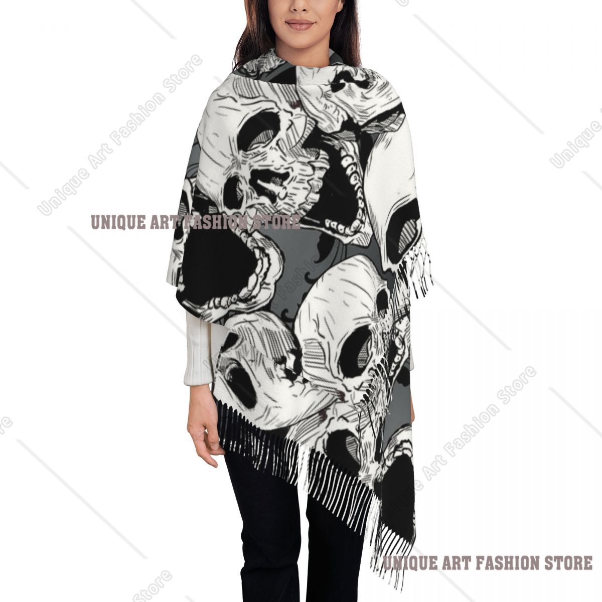 ผ้าพันคอพู่ห้อยลายหัวกะโหลกสไต - Pashmina Wrap Large บทวิจารณ์และราคา