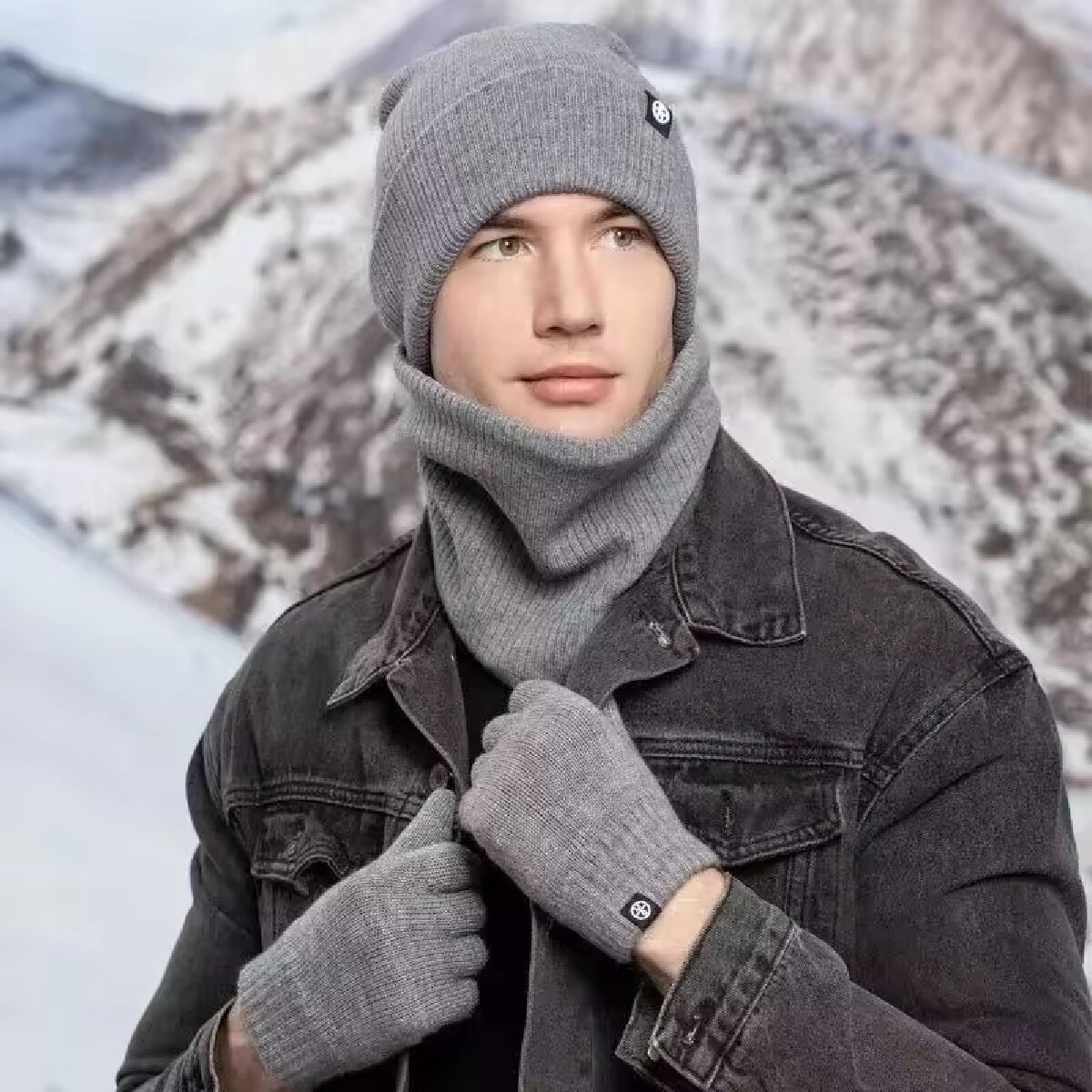 3pcs หมวกฤดูหนาวหมวกถุงมือ Sno - Muffler Men Wool บทวิจารณ์และราคา