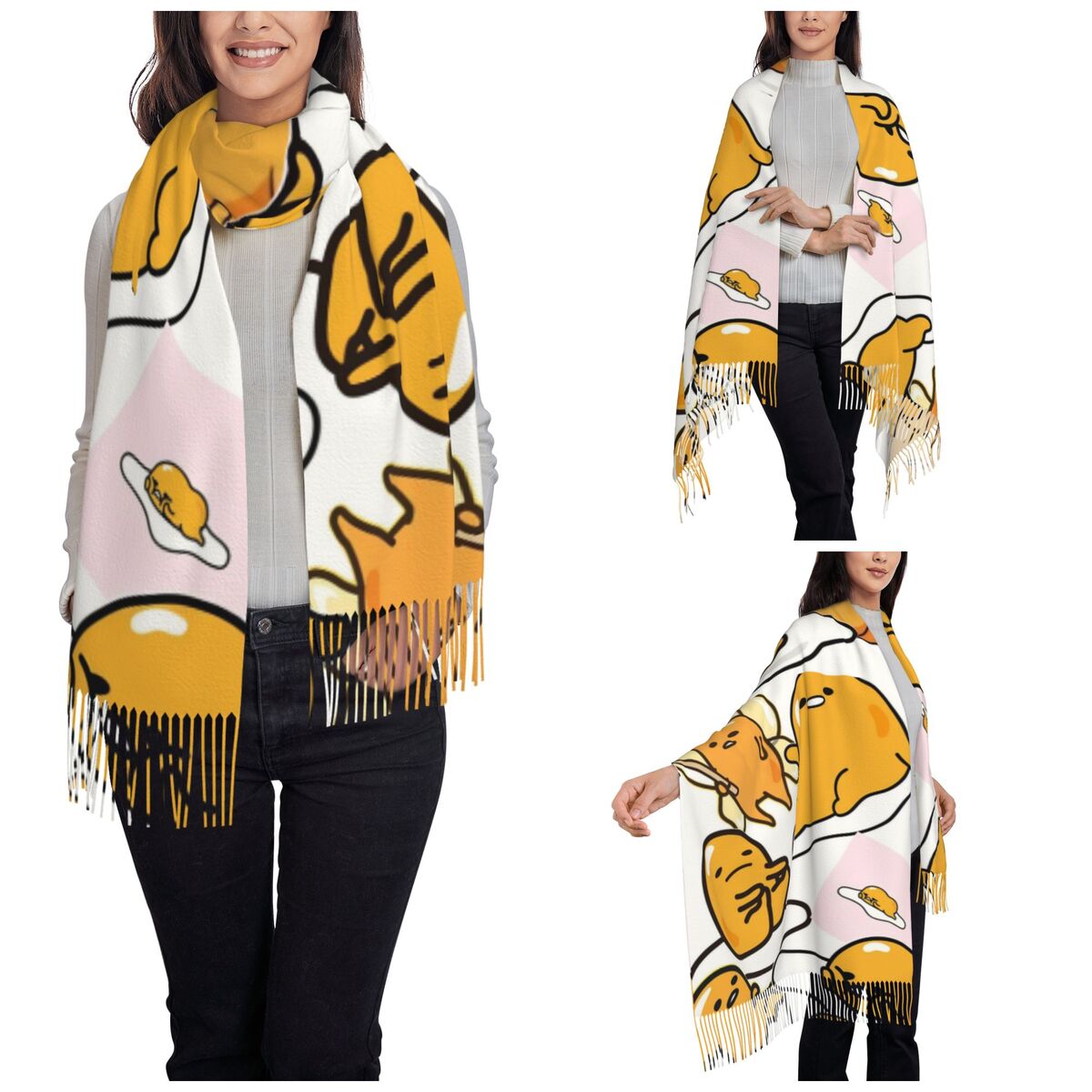 ผ้าพันคอการ์ตูนไข่กูเดทามะน่าร - Pashmina Wrap Large บทวิจารณ์และราคา