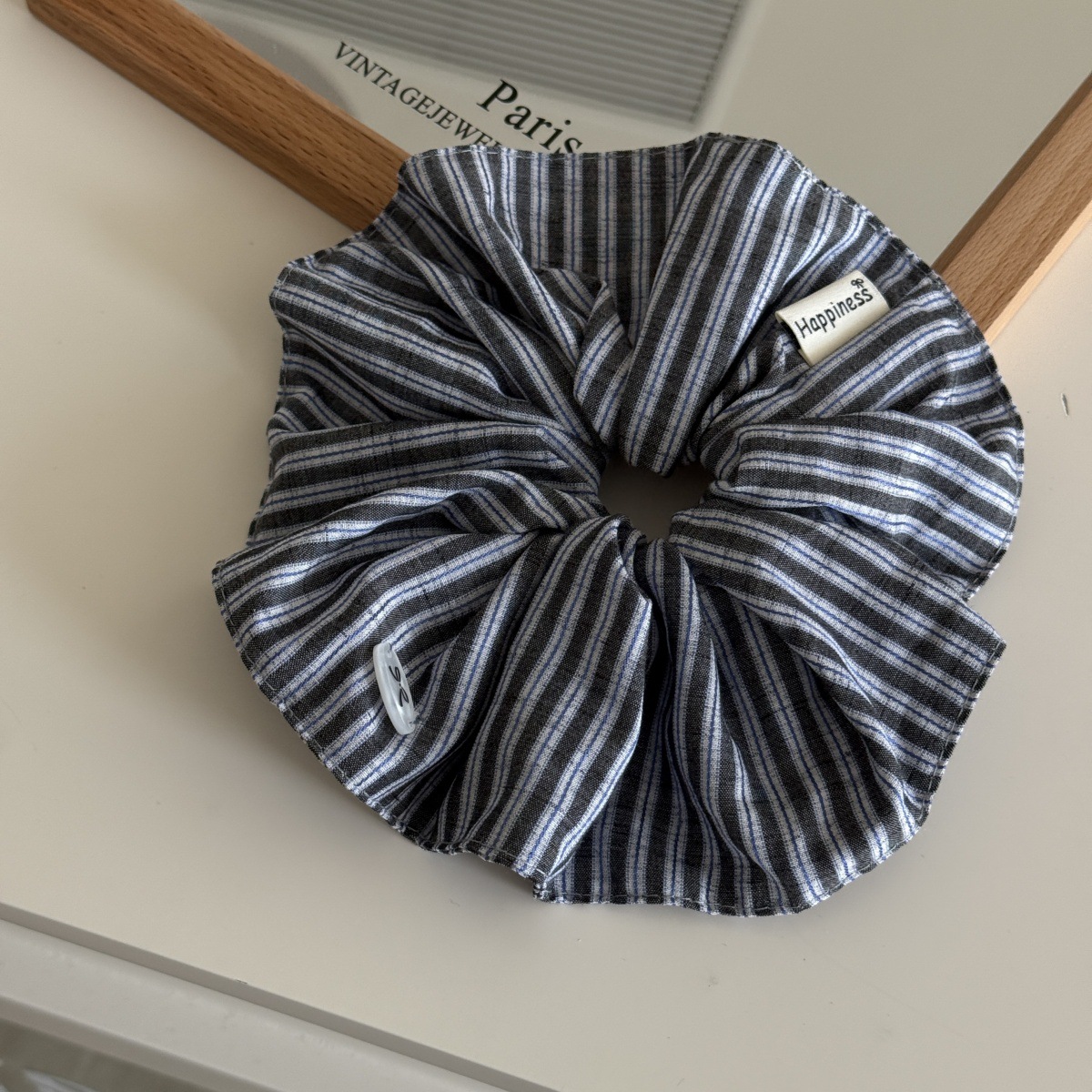 เกาหลีแฟชั่นลายผมยางวงสาวสีฟ้า - Silk Tie Striped บทวิจารณ์และราคา